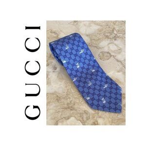 GUCCI Interlocking GG Dog Pattern Blue/Navy 100% Silk Tie